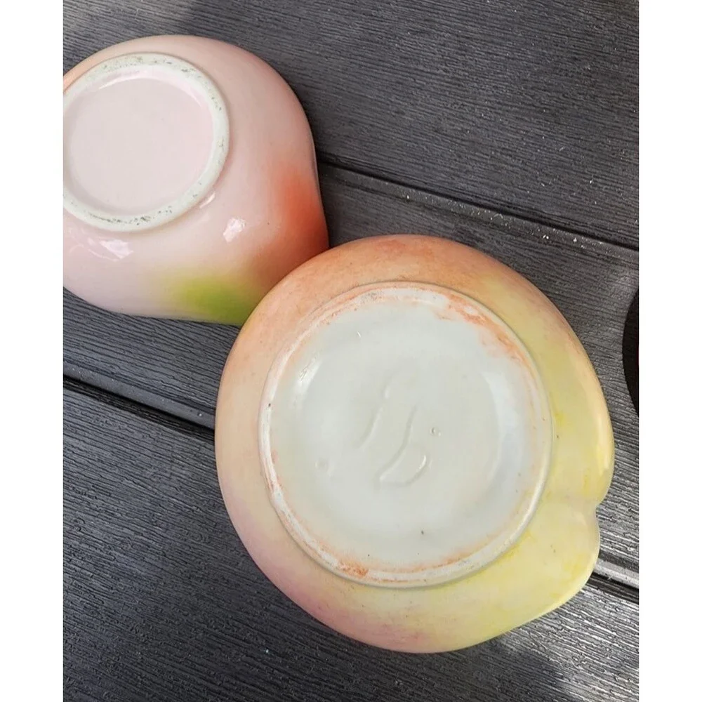 Vintage Mid-Century Hand-Painted Ceramic Fruit Jam Pot and Peach Dish Set  Japan